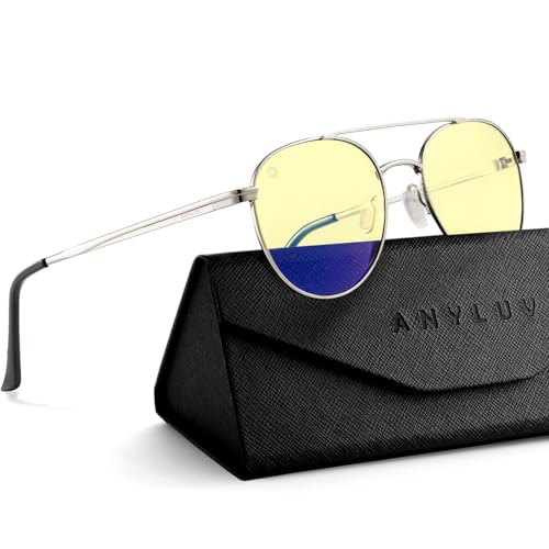Image of ANYLUV Blue Light Glasses for Men, Circular Frame Single Brow Bridge Design Campus Style Glasses Anti Eyestrain for Screen