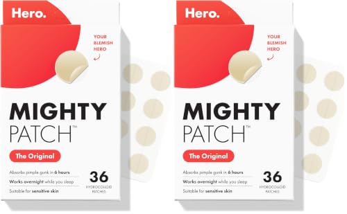Image of Mighty Patch Original from Hero Cosmetics - Hydrocolloid Acne Pimple Patch for Zits and Blemishes, Spot Treatment Stickers for Face and Skin, Vegan and Cruelty Free (36 Count) (Pack of 2)