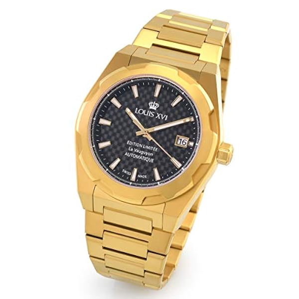 LOUIS XVI Herrarmbandsur La Vauguyon stålband guld svart kol super LumiNova analog automatisk rostfritt stål 1033, Armband