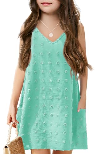 Image of Batermoon Girls Swim Cover Up V Neck Swiss Polka Dot Summer Beach Dress | Kids Cover-Ups, Sleeveless Vacation Swimwuits, Boho Cute Dresses with Pockets 4-14 Years