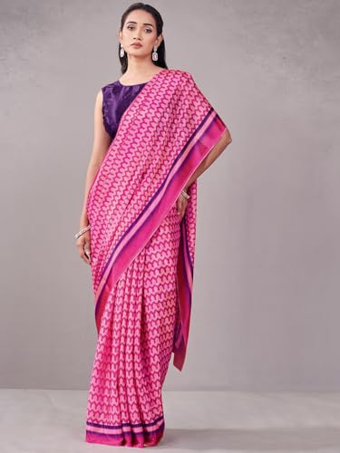 Image of Satrani Women's Chinnon Printed Saree with Unstitched Blouse Piece