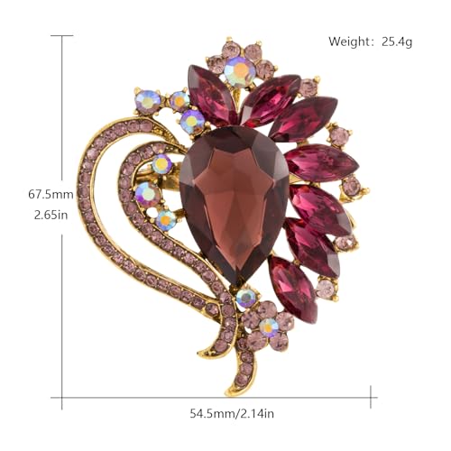 Image of LAXPICOL Vintage Austrian Crystal Elegant Heart Flower Brooch Pin For Women Wedding Broach Pin