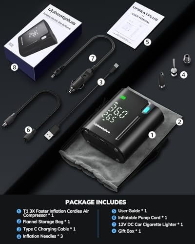 UpBeatPlus T1 Portable Tire Inflator with 160 PSI, 4X Faster Air Pump, Wireless Car Tire Inflator with Pressure Gauge, Suitable for Car, Motorcycle, Bicycle, and Ball Inflation﻿ — view 8