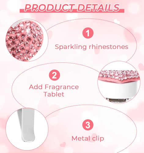 Image of 6PcsBling Heart Air Vent Clips, Sparkling Heart Air Vent Clips Car Accessories for Easy Installation and Car Interior Decor, White Red and Pink