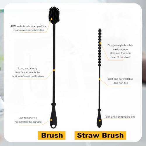Image of Silicone Bottle Brush with Straw Cleaning Brush, Extra Long Water Bottles Washer Brush Reusable Straw Cleaner BPA-Free Cup Cleaning Brush for Stanley Baby Bottle Glass Mug