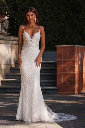 Mermaid Wedding Dress for Bride 2025 Ivory Off Shoulder Boho Wedding Gown with Train US02