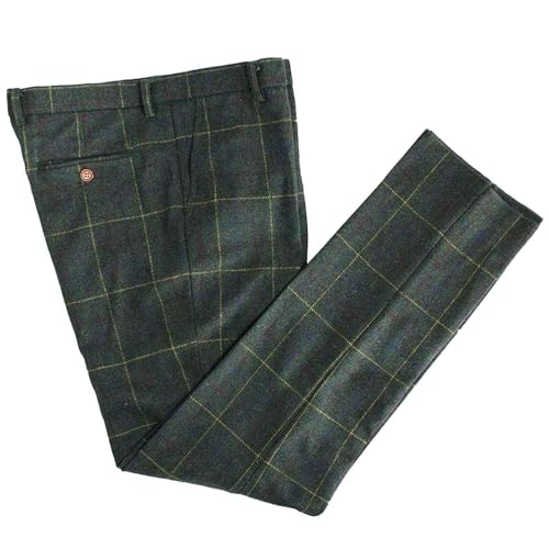 Wemaliyzd Men's Premiun Tweed Blend Flat Front Check Dress Pants FZ106-TR(Green,30W32L)