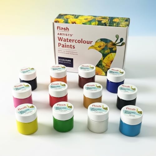 Image of Flash Water Colours For Painting-Painting Kit for Kids Artists Professionals Hobby Painters-Matt Finish Rich Pigments Non Toxic Watercolor Set-15 ml each (Set of 12)