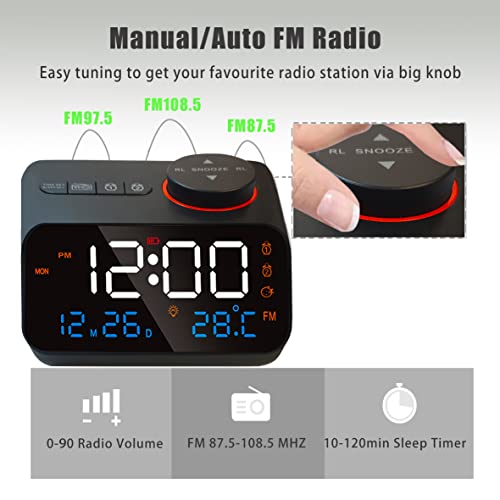 image for Golzar Multifunctional Digital Radio Alarm Clock - 0-100% Infinite Dim
