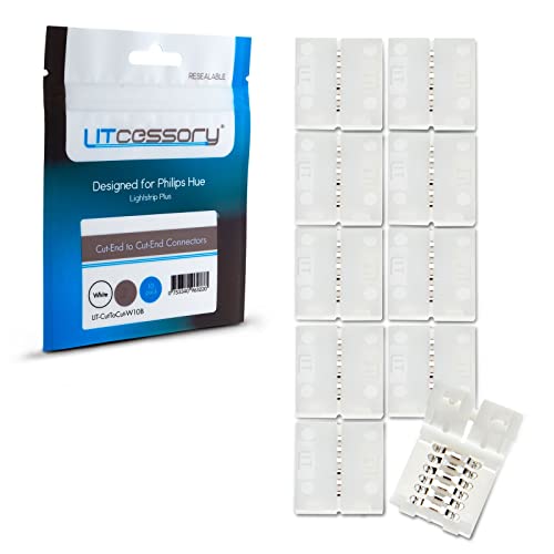 Image of Litcessory Cut-End to Cut-End Connector for Philips Hue V3 /WiZ Lightstrip | Standard 6-Pin, 10 Pack, White. Not compatible with Flux.