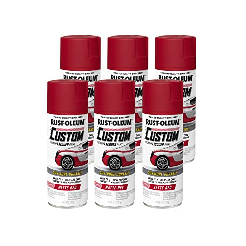 Rust-Oleum 311484-6PK Automotive Custom Lacquer Spray Paint, 11 oz, Matte Red, 6 Pack
