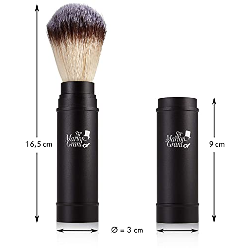 Reise Rasierpinsel Synthetisch, Vegan und Klein: Veganer Rasier Pinsel für Herren (Dachs Kunsthaar) zum Zusammenstecken, Premium Dachshaar Imitat (weich), Reiserasierpinsel Schwarz - Sir Marlon Grant - Image 6