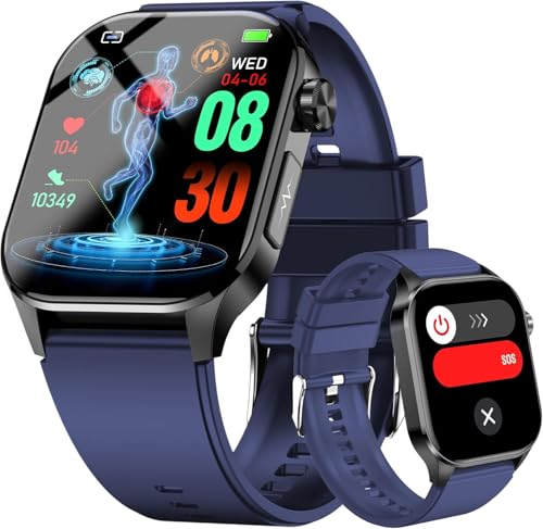 hellibito Advanced Health Smartwatch for Women Men with Real-Time Monitoring of Heart Rate, Blood Oxygen, Body Temperature, Blood Pressure, Sleep Auality and Stress Levels (Blue)