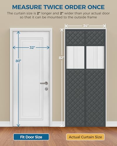 Image of Augblinds Thermal Insulated Door Curtain, Viewing Window, 32 x 80, Gray