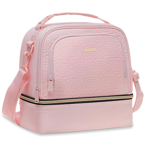 Everfun Insulated Lunch Bag Women Double Deck Lunch Box Leakproof Portable Reusable Tote Bag Lunch Cooler for Work