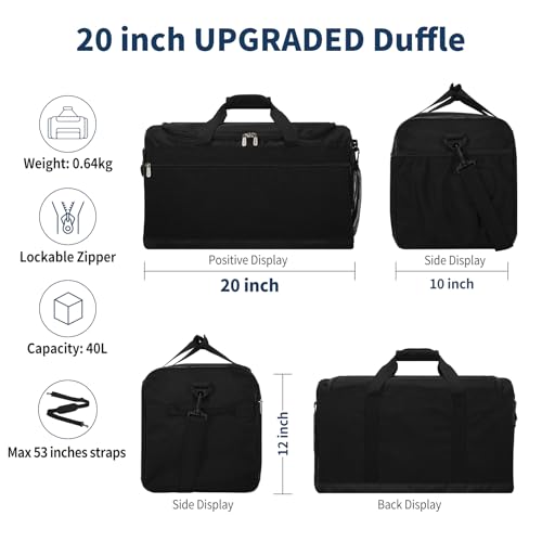 Image of Gym Bag 20 inch Sport Duffle Bag for Men, Black | 40L, Weekender, Travel