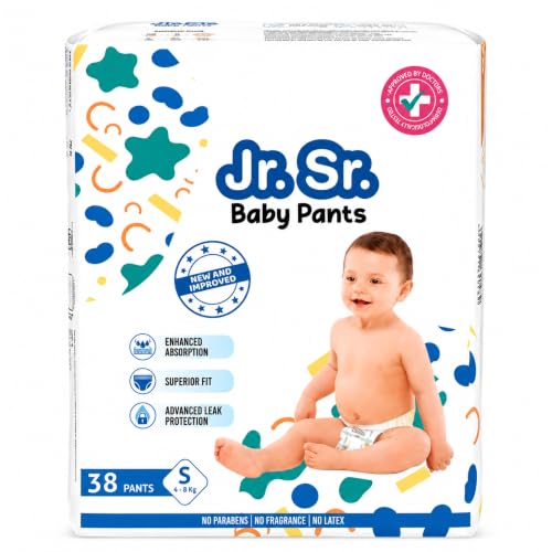 Image of Jr. Sr. Baby Diaper Pants | Small (S) Size (4-8 kg), 38 Count | Pack of 1 | Upto 12 hr Absorption with Advanced Leak Protection | Safe For Babies Skin | Soft, Secure & Comfy
