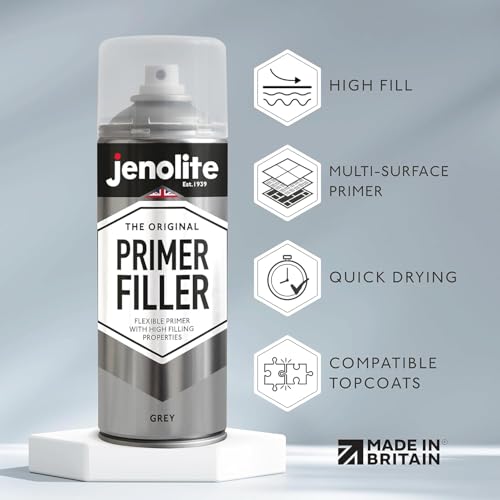 JENOLITE Primer Filler Aerosol Paint | GREY | Flexible Primer with High Filling Properties | Fills Small Dents & Scratches for Smooth Finish | 400ml (13.5fl oz)