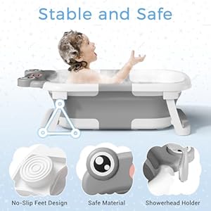 Baby Bathtub, Collapsible Newborn Bathtub for Infant to Toddler 0-24 Months with Soft Cushion and Thermometer,Portable Travel Bathtub, Foldable Infant Bathtub with No-Slip Feet, Grey Baby Bathtub Collapsible Newborn Bathtub for Infant to Toddler 0 24 Months with Soft Cushion and ThermometerPortable Travel Bathtub Foldable Infant Bathtub with No Slip Feet Grey
