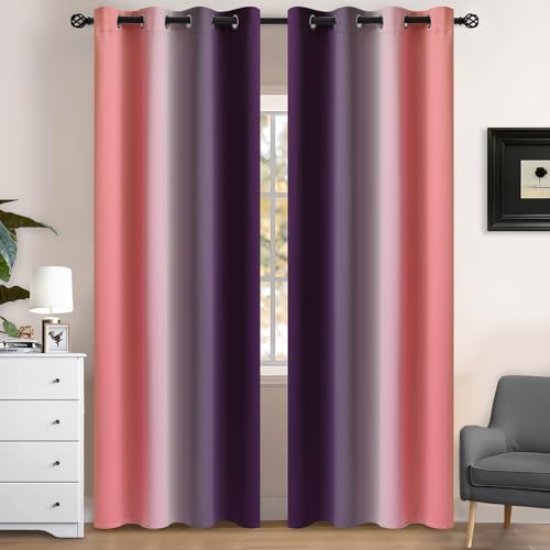 Yakamok Blackout Ombre Dark Pink Dark Purple Curtains 52x84Inch,2 Panels