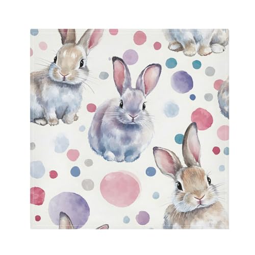 Easter Cloth Napkin Easter Rabbit Dot Pattern Decor Cloth Napkin Set of 6 Washable Reusable Polyester Table Napkins for Family Dinner Party Holiday