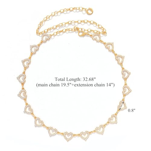 Heart Chain Belts for Girls Kids - Rhinestone Gold Metal Waist Belt for Flower Girl Dresses Jeans3
