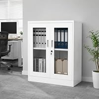 Amazon.co.jp: スチール書庫 ガラス扉 両開き 高さ90cm 可動棚 鍵付き