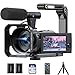 Camcorder Video Camera 5K, Dual Lens Vlogging Camera for YouTube, 3” 270° Rotatable Touchscreen WiFi 56MP Night Vision Cam Corder with 64GB SD Card, Microphone, Tripod, Stabilizer, Remote, Batteries