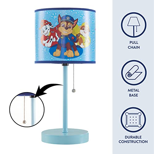 Image of Nickelodeon Paw Patrol Kids Table Lamp with Pull Chain, Stick Lamp Featuring Chase, Rubble & Marshall, Decorative Printed Shade for Bedroom, Playroom or Nursery Lighting
