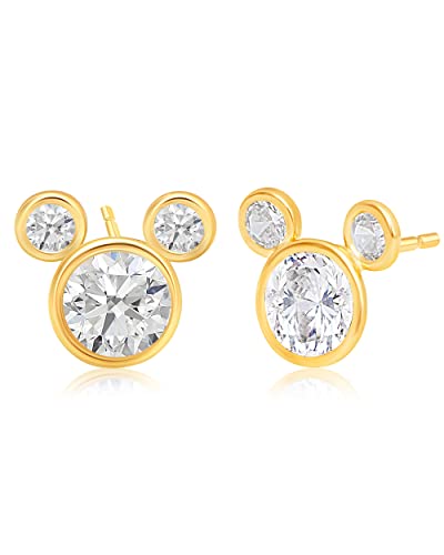 Disney Jewelry Mickey Mouse Cubic Zirconia Stud Earrings, 10k Yellow Gold