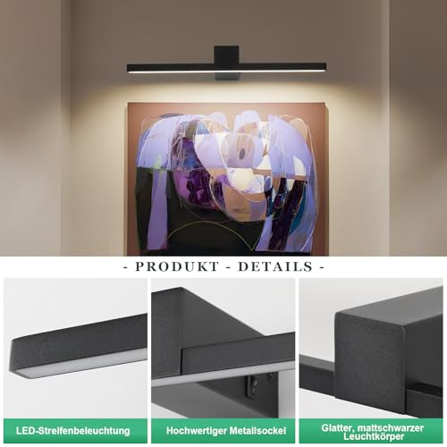ECOBRT LED Spiegelleuchte Badezimmer 40cm, Badbeleuchtung IP20, 12W 960 Lumen, Badleuchte Aluminium, Neutrales Licht 4000K, Schwarz (Schwarz, 40cm)