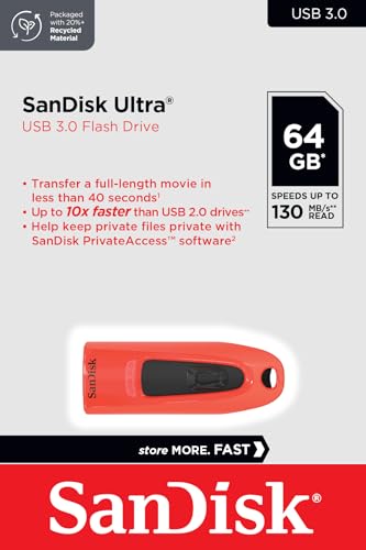SanDisk Ultra 64GB, USB 3.0, Flash Drive, Upto 130MB/s R, Pendrive, Red, 5Y Warranty (SDCZ48-064G-U46R) - Image 6