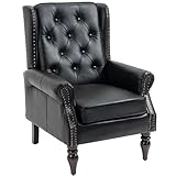 Mid-Century Wingback Chair, PU Leather Accent Chair Armchair with Buttons,Modern Living Room Chairs with Rivet Decoration,Leisure Single Sofa Chair for Bedroom,Club,Home Reception (PU Black)