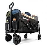 MoverX 70L Festival Trolley on Wheels, Folding Wagon, Portable Camping Cart, Collapsible Foldable Trolly for Beach Outdoor Garden Picnic Shopping Fishing, Adjustable Handle, Black