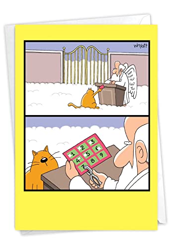 Nobleworks - 1 Hilarious All Occasions Blank Humor Greeting Card With 5 X 7 Inch Envelope - Funny Just Because Cartoon Cat Cut Life For Men And Women (1 Card) - Nine Lives C4169Ocb #TOP16