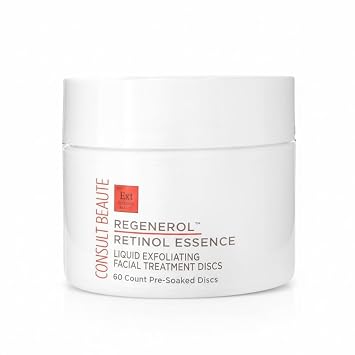 Consult Beaute - Regenerol - Retinol Exfoliating Facial Treatment Discs - Micro Exfoliation for Face - Smoother Skin - 60 Disposable Wipes
