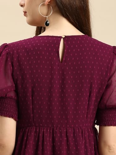 Image of Amazon Brand - INKAST Women A-Line Midi Dress | Puff Sleeves | Perfect for Casual and Semi-Formal Occasions