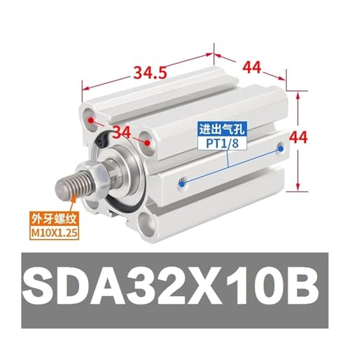 Vérin double effet SDA32X10B compact avec tige filetée haute résistance - 3