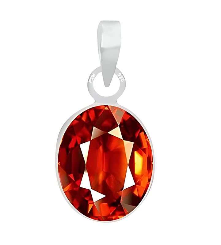 Ptm Natural Hessonite/Gomed 3.25 to 10.25 Ratti or 3.00 to 9.50 Carat Astrological Certified Gemstone bis Hallmark 925 Sterling Silver Pendant for Men & Women