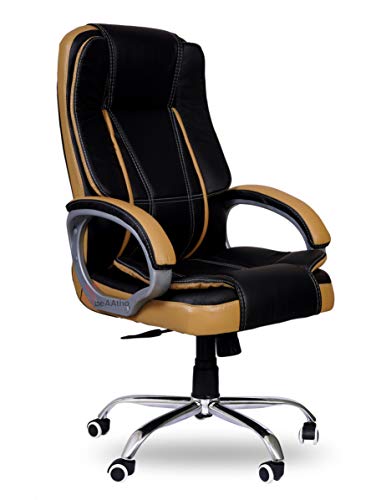 Image of beAAtho JS-1 Teak High Back Office Revolving Chair (Black and Tan)