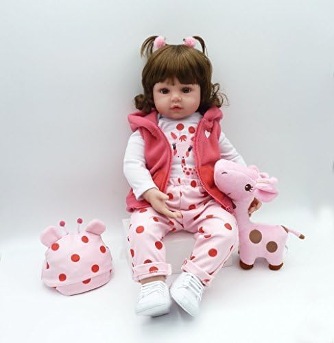 Pinky Reborn 24 Inch 60cm Real Looking Reborn Baby Doll Soft Silicone Vinyl Baby Rooted Brown Hair Realistic Newborn Lifelike Reborns Toddler Xmas Gift