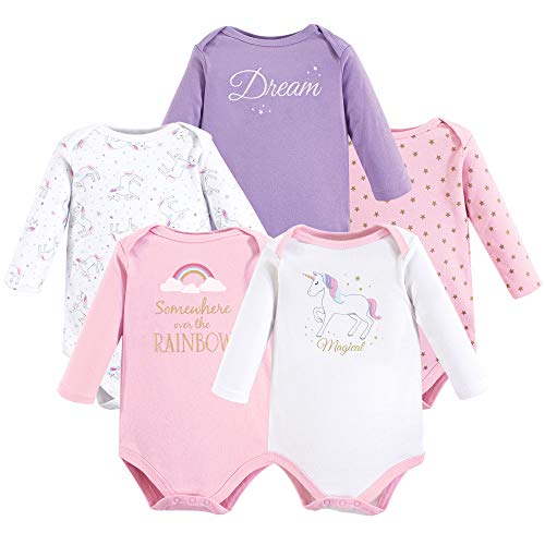 Image of Hudson Baby baby-girls Cotton Long-sleeve Bodysuits 5-pack