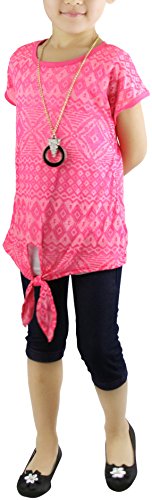 Image of ToBeInStyle Girl's 2 Piece Outfit Layered Top & Capri Jeggings Set Casual Denim Look Leggings