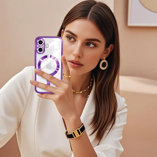 Image of Misscase for iPhone 17 Case with Privacy Screen Protector, Built-in Lens Protector, Compatible with MagSafe, Anti-Yellowing Shockproof TPU, Bling Glitter Electroplated Cover 6.3 inch Purple