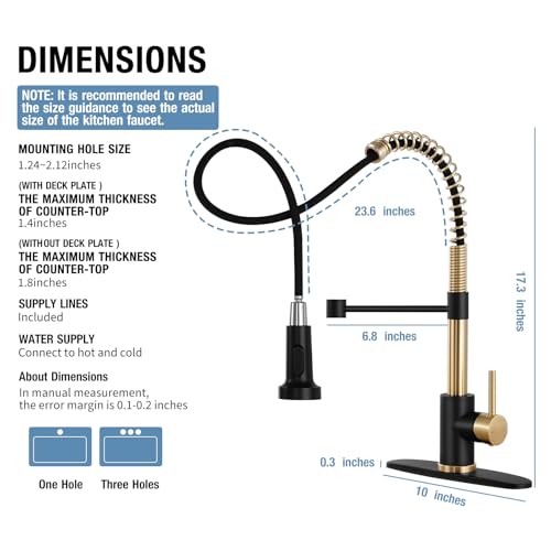 image for DJS Kitchen Faucets with Pull Down Sprayer Matte Black & Brushed Gold 