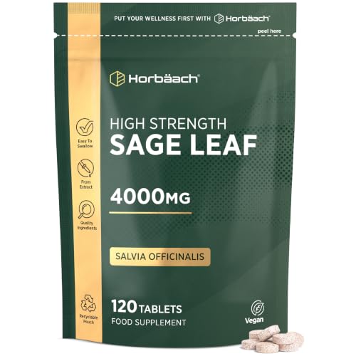 Sage Tablets for During Menopause 4000mg | High Strength Supplement | 120 Vegan Tablets | By Horbaach