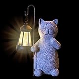 Resin Outdoor Solar Lights, Resin Cat Waterproof Lantern, Weather-Resistant Garden Lights, Soft & Inviting Glow, Elegant Decorative Ornament for Patio, Yard, and Holiday Gift, 1.2V