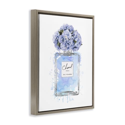 Image of Blue Flowers Perfume Bottle Glam, 24 x 30 Inch Canvas in Floater Frame | Stupell Industries . By Amanda Greenwood . Ready to hang once unboxed . Made in USA