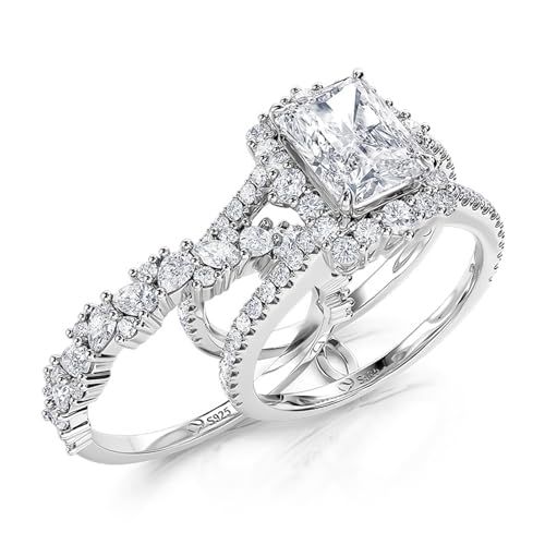 Jeulia 2 PC Interchangeable Engagement Ring Set for Women 925 Sterling Silver Radiant Cut Diamond Wedding Ring Set Cubic Zirconia Halo Solitaire Anniversary Promise Rings for Her with Jewelry Gift Box - Main Image