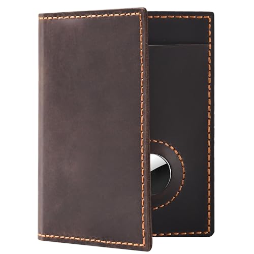 WHENON Passport Holder for Travel Genuine Leather Passport Holder with Airtag Rfid Passport Cover Wallet Case for Men Women Travel Essentials Gift Coffee Brown